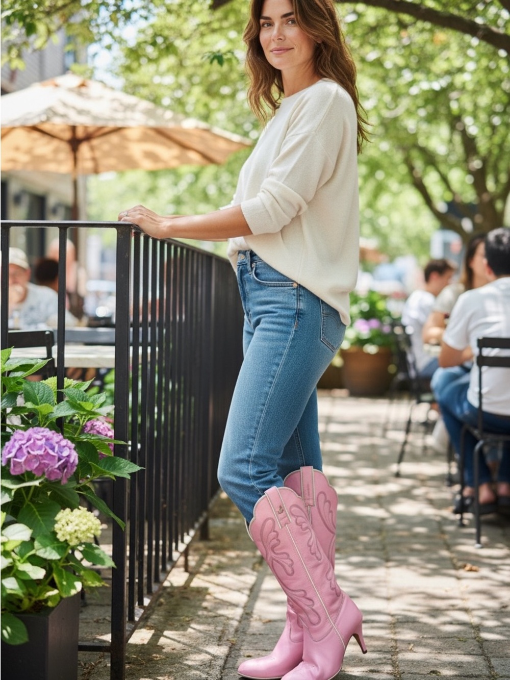 Vintage Jeenz Bootz Pink Leather Western Cowboy Boots Womens 6.5 Disco Heels